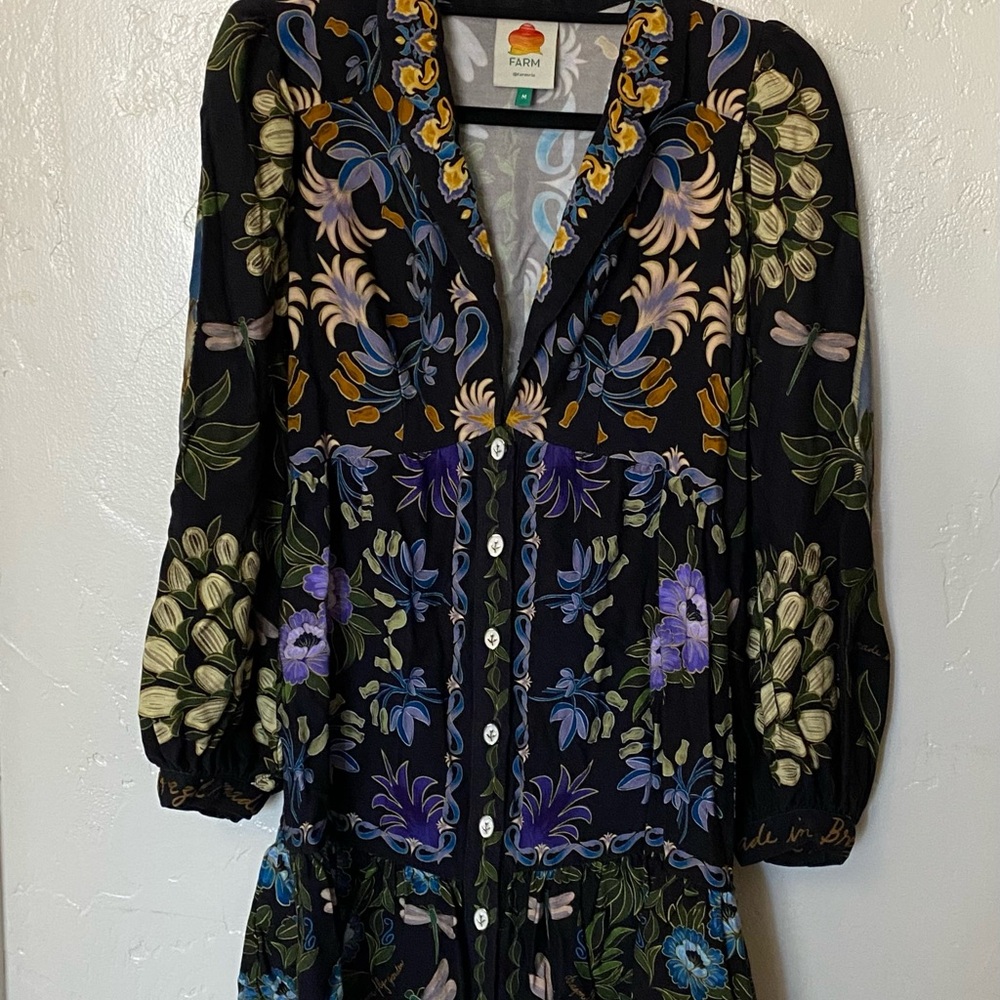 FARM Rio Black Floral Long Sleeve Dress